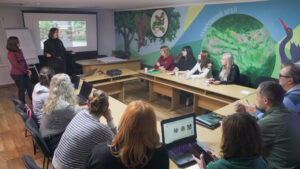 A group is meeting in a conference room